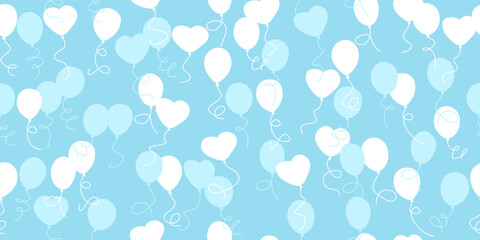 Blue and white balloons seamless wallpaper. Vector seamless pattern of gift balloons. For print and interior, stylish wallpaper.