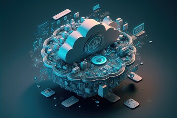 Cloud computing technology internet storage network. Cloud service, Cloud technology, and Cloud storage Concept