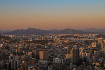 city at sunset in Seoul
