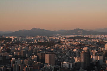 city skyline at sunset in korea