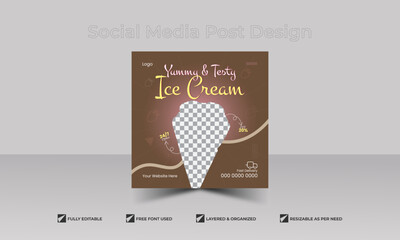 	
Testy ice cream and restaurant social media square post template - obrazy, fototapety, plakaty