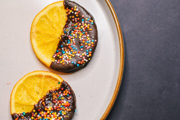 Lemon dipped in chocolate. New Year's Lemon dessert