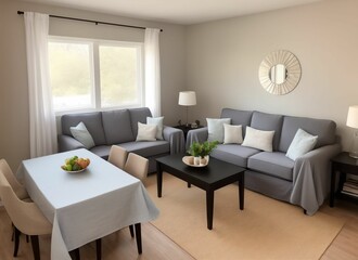 big and bright interior of modern living room