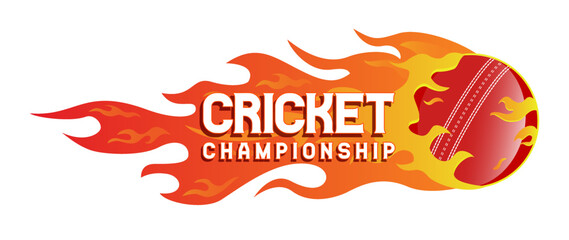 A flaming Cricket Championship Logo, Mnemonic, Symbol, web header, Icon, Banner or Poster Design - Vector, Illustration