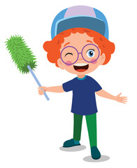 cute little boy with cleaning brush