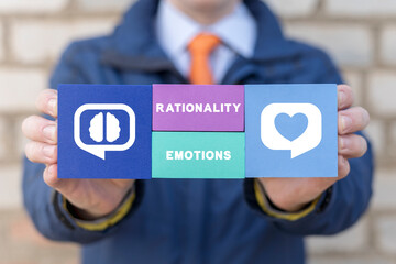 Concept of rationality and emotions. Mind and feelings. Brain and heart communication. - obrazy, fototapety, plakaty