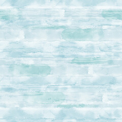 Obraz premium Abstract seamless pattern on the marine theme with waves on a blue watercolor background. Vector. Perfect for design templates, wallpaper, wrapping, fabric and textile.