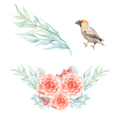 Watercolor Spring Easter Birds Peonies Roses Blush Cake Wedding Eucalyptus Rabbit Candelabra Bouquets Shabby Chic