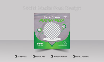 Delicious and hot pizza social media banner template for ads