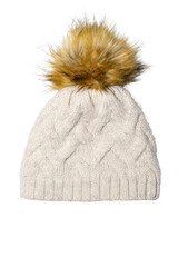 winter knitted hat with fur pompom isolated