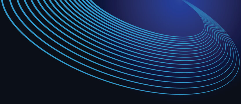 Abstract background with blue dynamic lines to horizon in perspective.