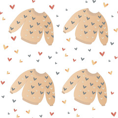 cute and cozy seamless pattern with sweaters and hearts