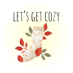 Cozy and warm illustration of warm knitted sock