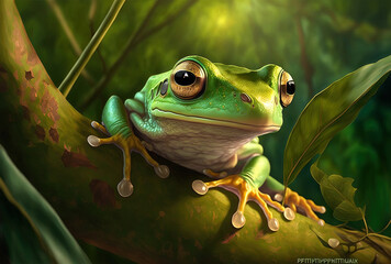 Fratercula arctica fratercula, popularly known as the common puffin, is a green tree flying frog. Generative AI