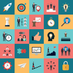 Business And Management Flat Design Icon Set
