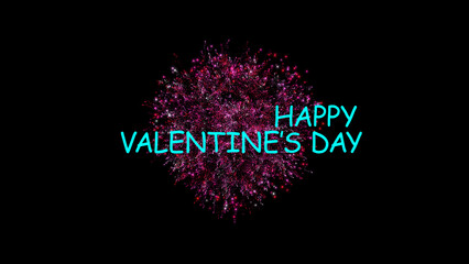 HAPPY VALENTINE'S DAY colorful sign on black background with purple sparkling heart. Valentine love concept. Footage for party and festive. Festive slogan. Holiday wishes