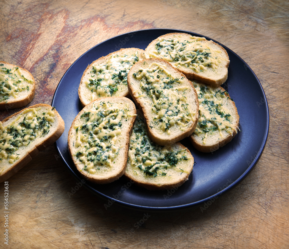 Sticker Still life. Cheese toasts on a plate