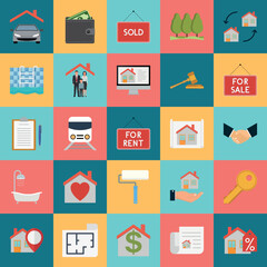 Real Estate, Realtor Flat Design Long Shadow Icon Set