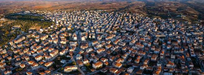 Aerial view of the city Kilkis in Greece on a late afternoon on a sunny day in autumn