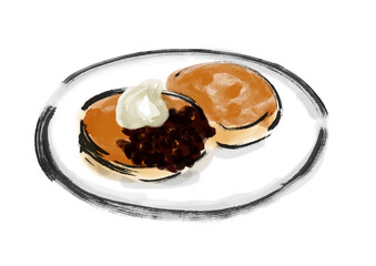 小倉パンケーキの手描き和風イラスト