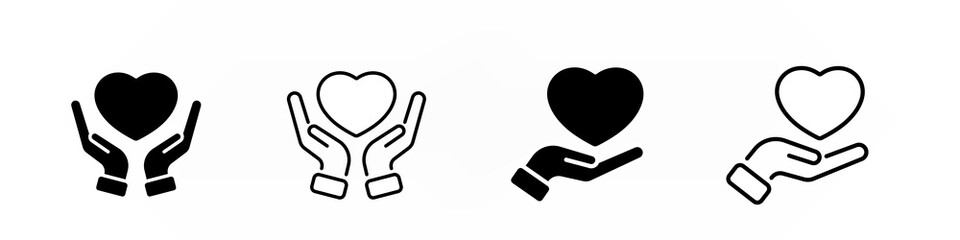 Hand hold heart simple line illustration, conceptual icon