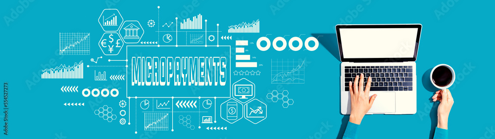 Aufkleber Micropayments theme with person using a laptop computer