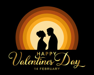 Happy valentine's day social media post in gold color with frame and couple.