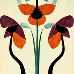 Vase with spring multicolor flowers bouquet in minimalist vintage style.