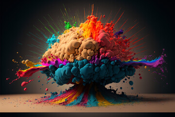 abstract fantasy pigment rainbow colors explosion powder background,generative ai.
