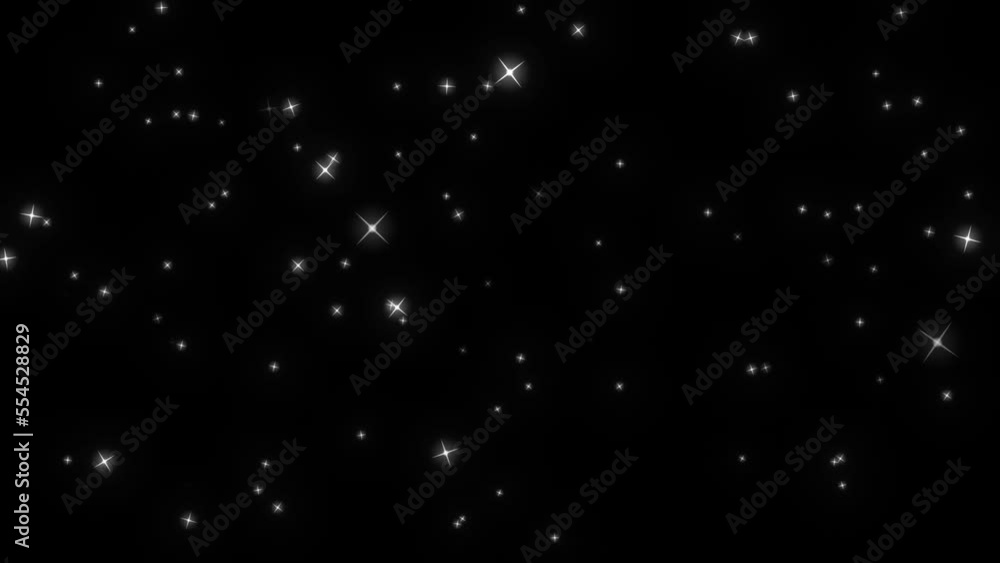 Poster glittering particle glowing start background deep black space, animation of blinking stars moving on