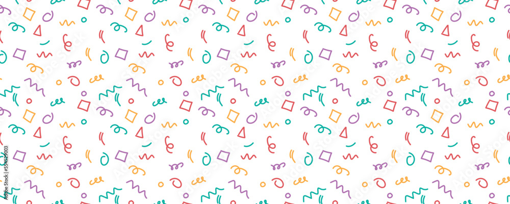 Aufkleber Fun colorful line doodle seamless pattern. Simple childish scribble backdrop. Creative minimalist style art background collection, trendy design with basic shapes.