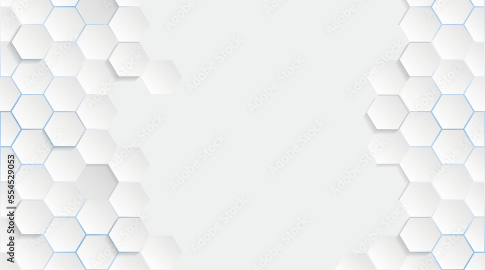 Poster abstract. embossed hexagon , honeycomb white background ,light and shadow. 3d futuristic honeycomb m