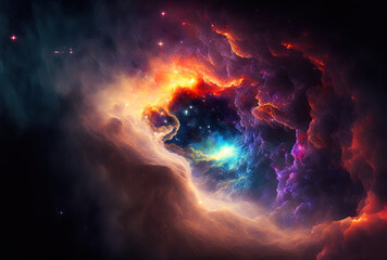 Fototapeta na wymiar Background of a vivid abstract space nebula. Generative AI
