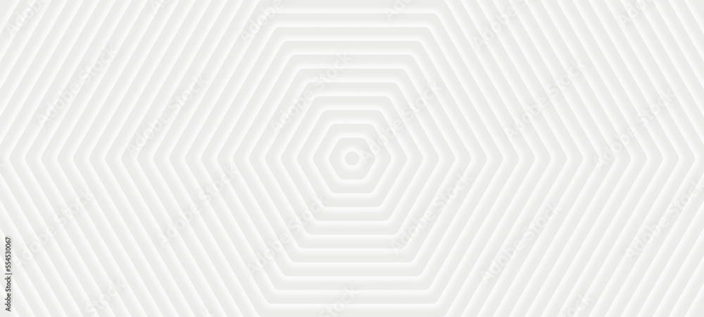 Poster Concentric Gray and white hexagon. Concentric hexagon with shadows, Abstract gray background Template for cover, poster, brochure, banner.
