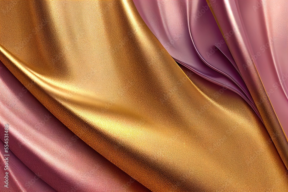 Poster a close up of a pink and gold fabric with a gold stripe on it's side and a gold stripe on the bottom