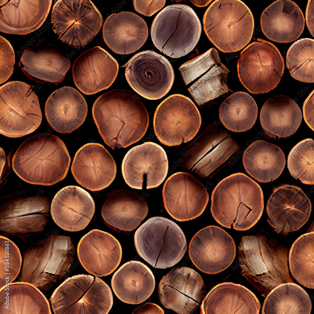 Poster a pile of cut logs sitting next to each other on a table top of a table top with a black background.
