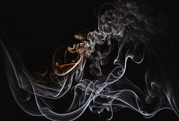 Wavy smoke silhouettes against a black background. Generative AI