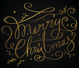 Merry Christmas golden calligraphy design poster banner