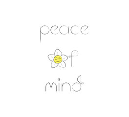 decorative peace of mind text with peacefully smiling flower on white background