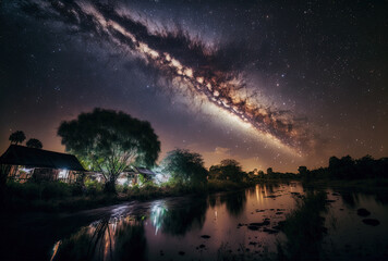 grainy long exposure shot of the Milky Way taken at phitsanulok, Thailand. Generative AI