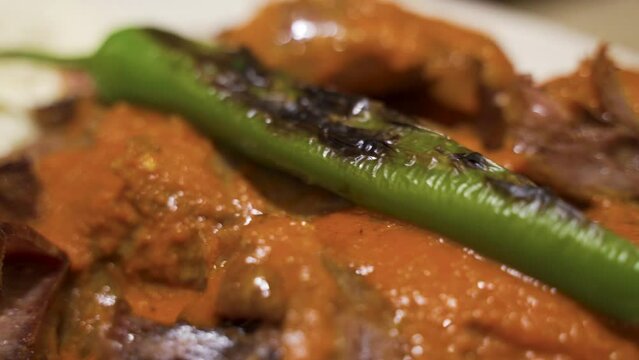 Delicious Turkish cuisine: İskender kebab.
