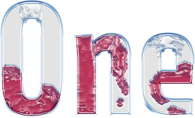 one pink viva magenta glass clear transparent melt text metal metallic lettering word