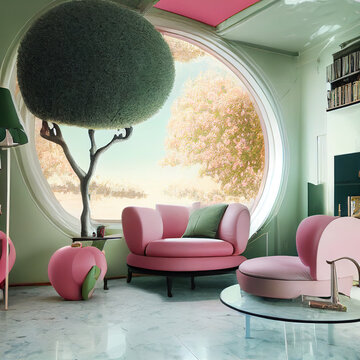 pink futuristc room with tree