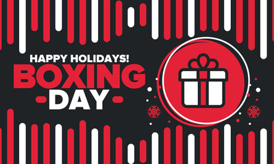 Boxing Day. Day after Christmas Day, when gifts are given! This holiday is associated with shopping and sporting events. Celebrated annually in the Great Britain on December 26th. Vector illustration