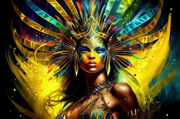 Peel and stick wall murals Carnival Stylized art of a brazilian samba dancer, carnival in rio de janeiro. . is not based on any real person, sketch art for artist creativity and inspiration. generative AI