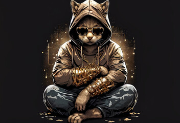 Cool Gangsta cat rapper in sunglasses. sketch art for artist creativity and inspiration. generative AI - obrazy, fototapety, plakaty