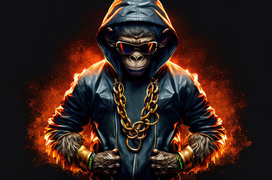 Cool monkey gorilla Gangsta rapper in sunglasses. sketch art for artist creativity and inspiration. generative AI