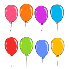 Set of colorful balloons. Cartoon. Vector illustration. Isolated on white background