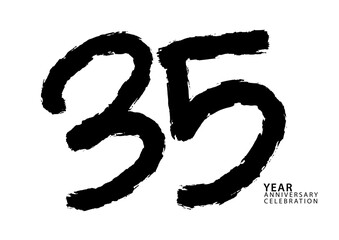 35 year anniversary celebration black color logotype vector, 35 number design, 35th Birthday invitation, logo number design vector illustration, black brushstroke illustration