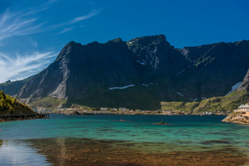 Arctic coastal landscape in the Lofoten Archipelago, on a beautiful summer day